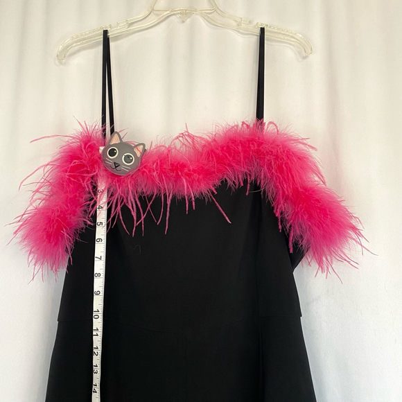 Nasty Gal Black Jumpsuit Hot Pink Feather Trim - Picture 13 of 16